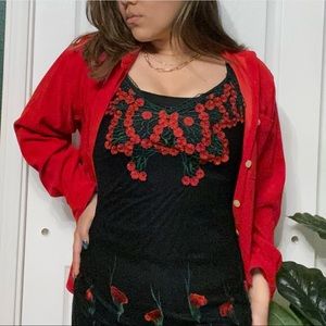 black lace dress with rose embroidery